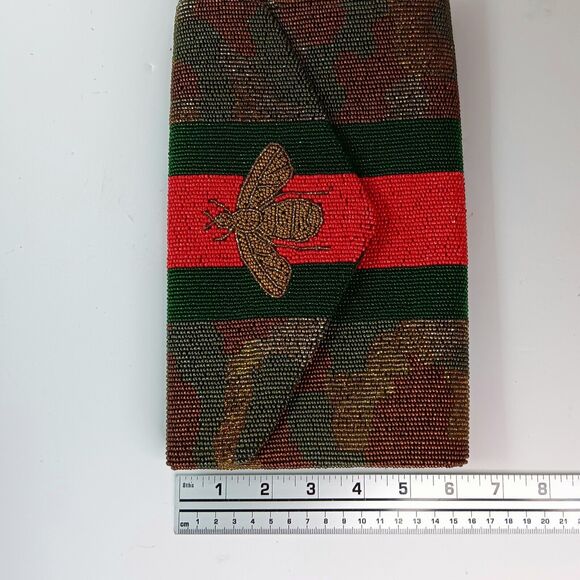 Tiana Beaded Bee Clutch Gold Red Green Stripe Camo Design  Snap Closure 10" x 6" - Picture 11 of 15